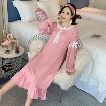 2020 есен сладка Принцеса памук с дълъг ръкав нощници за жени дантелени пижами през нощта рокля нощница домашна рокля нощница