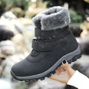 Голям размер 42 Дамски ботуши на висок връх плюшени сгъстено снегоходки удобни нескользящие дебели подметки, топли зимни ботуши майката обувки