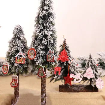 Коледни дървени орнаменти 12 бр. Микс дървени Коледна елха елен кон окачване коледна украса за дома Ноел Навидад подаръци за доставка