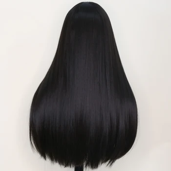 Синтетични перуки за жените дълги прави перуки с бретон коса и устойчиви на топлина влакна кафяв черен / кафяв 2 цвят пълен механизъм за перуки