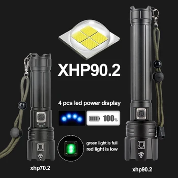 XHP90. 2 led фенерче Фенерчето тактически мощен светлината на акумулаторна батерия 18650 26650 батерия мащабируеми водоустойчива лампа xhp70 за къмпинг