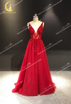 JIALINZEYI истински проба V шията пайети Crystal a-line Fromal рокля топка рокля за вечерни рокли партия