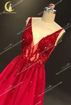 JIALINZEYI истински проба V шията пайети Crystal a-line Fromal рокля топка рокля за вечерни рокли партия