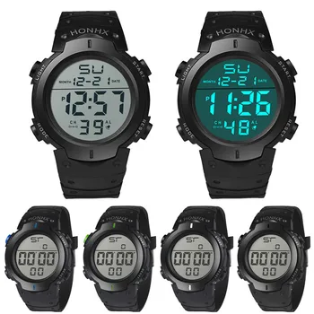 Луксозни мъжки модни водоустойчив LCD цифров хронометри гумени спортни ръчен кожени ръчни часовници reloj mujer A3