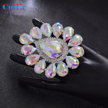 Блестящ Кристал 8 см капки вода Голям пръстен жени регулируема модно ревю пръстен за сватбени бижута на Crystal кристали и блестящ подарък