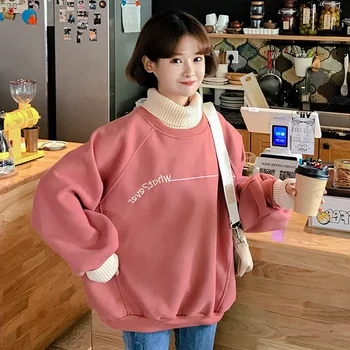 Качулки жени All-match поло корейски стил casual дебела топла hoody дамски Свободна Harajuku върховете мек писмо нов пуловер