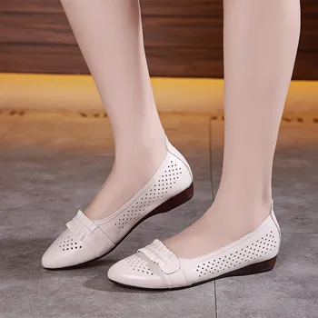GKTINOO дишаща естествена кожа летни обувки жена 2020 плосък нисък ток выдалбливают кожени слипоны обувки за жени меки сандали