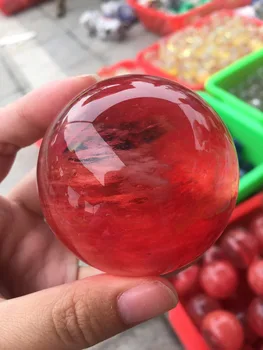 1бр красива червена прозрачна разтопен кварц кристал обхват на топка изцеление 60 мм