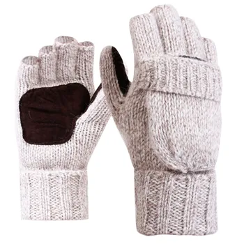 Мъжка мода вълнени плетени калъф за ръкавици половината пръст флип мъжете и жените зимна козина плюс кадифе дебела кожа топли ръкавици за езда на открито