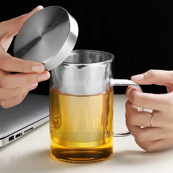 500 мл стъклена чаша чаена заварка чаша голяма Боросиликатная стъклена чаена чаша с приготвяне на чай от неръждаема стомана домашен офис кафеена чаша посуда за напитки