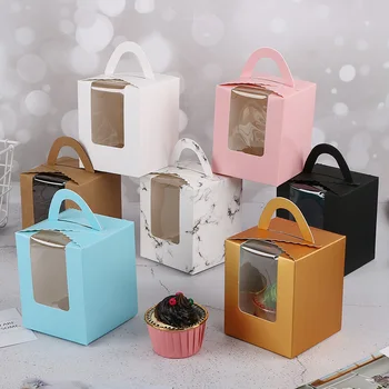 LBSISI Life 50 бр. по-дебел cupcake кутии с прозорец Коледно парти рожден Ден, сватба полза на дете, подарък шоколади крафт-хартия кифла кутия