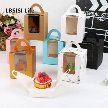 LBSISI Life 50 бр. по-дебел cupcake кутии с прозорец Коледно парти рожден Ден, сватба полза на дете, подарък шоколади крафт-хартия кифла кутия