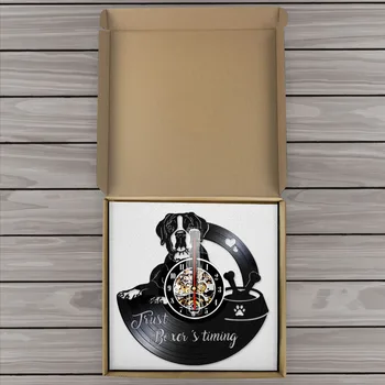 Just Boxer s Timing Love Heart Paw Bone Смешни Family Member Personality Wall Clock Boxer I Love Dog Joke Vinyl LP Night Light