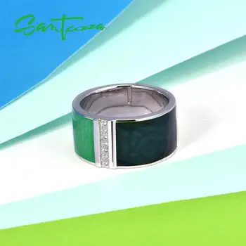 SANTUZZA сребърни пръстени за жени истинско сребро 925 проба зелен геометричен пламнал CZ модни изящни ръчно изработени бижута емайл