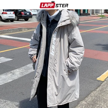 LAPPSTER мъжете градинска хип-хоп зима яке 2020 дълга козина Мъжки Harajuku кожа с качулка, якета, мъжки палта Kpop мода ветровка
