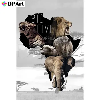 Диамантена живопис 5D пълна квадратна/кръгла голяма петица Африка слон, Лъв, Леопард носорог кръст Бод Crystal подарък M205