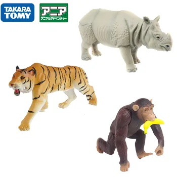 Takara Томи ANIA Animal World фигурки на героите див тигър шимпанзета с банан носорог ABS смола модел на детски образователни играчки