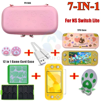 7 в 1 розова Сакура чанта за съхранение на кутията защитен калъф за Nintendo Switch / Switch lite Card Game Box кабел за зареждане аксесоари