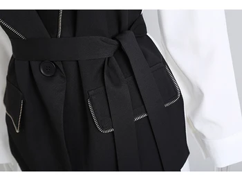 [ИАЛ] жени фалшиви два контрастен цвят колан, блуза нова ревера с дълъг ръкав свободна засаждане риза прилив на мода пролет есен 2021 1DD1866