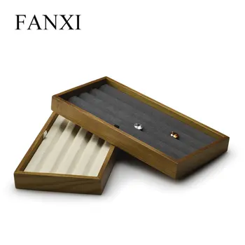 Fanxi дървена дисплей бижута тава с микрофиброй висулка, пръстен, огърлица, обеци стойката за витрини организатор на бижута