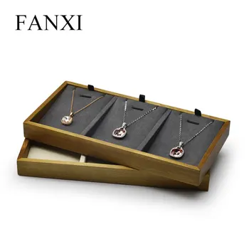 Fanxi дървена дисплей бижута тава с микрофиброй висулка, пръстен, огърлица, обеци стойката за витрини организатор на бижута