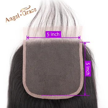 Angel Grace Hair 5x5 Straight Дантела Closure Free/Middle Part Human Hair Natural Color бразилско закриване на коса Remy с детски коса