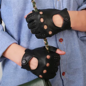 Безплатна доставка, естествена кожа половината от пръстите на ръкавици дамски летни дишащи шофиране полу-пръст дамски ръкавици от овча кожа NM1814