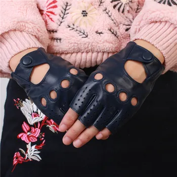 Безплатна доставка, естествена кожа половината от пръстите на ръкавици дамски летни дишащи шофиране полу-пръст дамски ръкавици от овча кожа NM1814