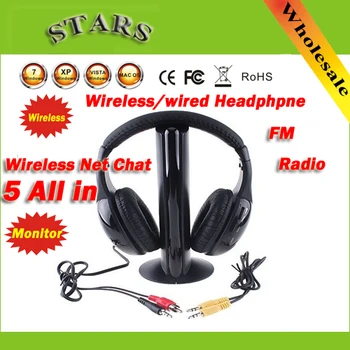 Мода HI-FI слушалки 5 в 1 безжични слушалки слушалки слушалки с FM-радио за MP4, PC, TV, CD