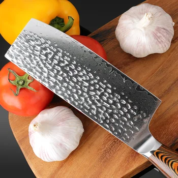 XITUO 7-инчов висококачествен кухненски нож японски VG10 Дамаск готвач нож цвят на дървото ръчно подправени Сантоку Секира нарязване инструмент