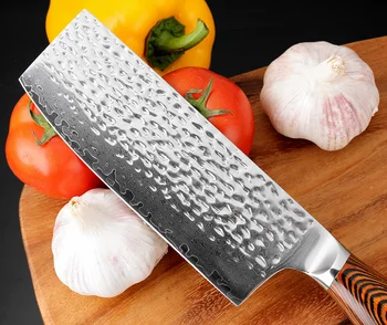 XITUO 7-инчов висококачествен кухненски нож японски VG10 Дамаск готвач нож цвят на дървото ръчно подправени Сантоку Секира нарязване инструмент
