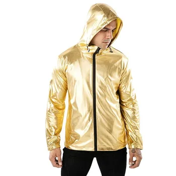 2019 нов мъжки блестящ златен тънко яке качулки есен hoody палто нощен клуб хип-хоп Хай Стрийт с качулка, якета и горно облекло