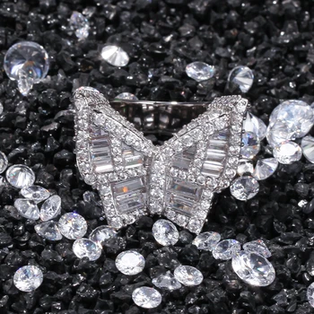 Uwin Butterfly CZ пръстени микро проправи пълен Bling Iced Out кубичен Циркон луксозна мода, хип-хоп бижута подарък