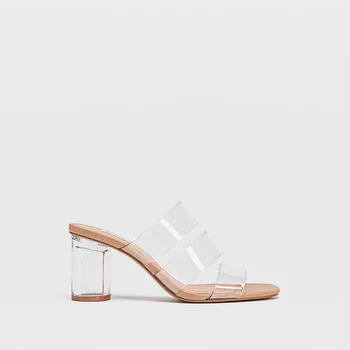 Дамски акрилни кристални сандали на висок дебел ток slide sandalsSummer 2020 нови прозрачни дамски чехли от PVC