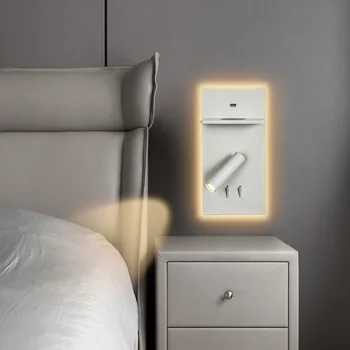 Hartisan четене, с монтиран на стената лампа двоен ключ USB нощна лампа безжична зареждане led лампа спалня таблата със задно осветление, стенни лампи