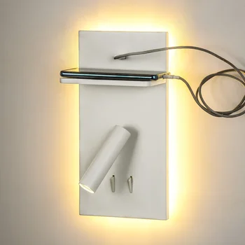 Hartisan четене, с монтиран на стената лампа двоен ключ USB нощна лампа безжична зареждане led лампа спалня таблата със задно осветление, стенни лампи