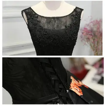 Дълга вечерна рокля гореща разпродажба лодка врата без ръкави, черно чрез шнурове дължина на пода официални празнични рокли Robe De Soiree