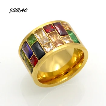 JSBAO на нови приходи пръстен Crystal за жени Анель 316L неръждаема стомана женски Дъга цвят на камък пръстен бижутата