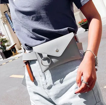 Жените поясная чанта 2019 кожена поясная чанта дамска мода чист цвят пръстен ПУ Пратеник на рамото приключи джоба pochete homem ey*
