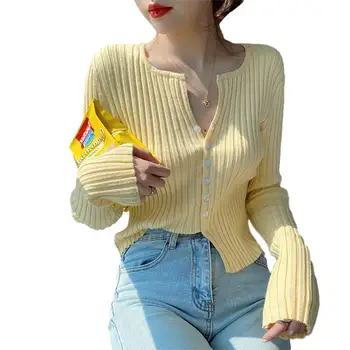 MISSKY женски пуловер плътен цвят яке пролет и есен тънка подплата V-образно деколте вязаный жилетка женски върховете на нова