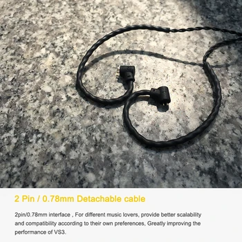 VSONIC VS3 ICEBERG HiFi аудио динамичен водача ушите с подвижен кабел 2Pin 0.78 мм жак