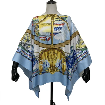 Артистична мода европейската облекло Batwing ръкав коприна блуза, dashiki африканска печатна Дамски връхни дрехи
