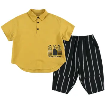 Деца момчета дрехи момче летни дрехи комплекти с къс ръкав печат върховете риза+ панталон костюми Детски дрехи