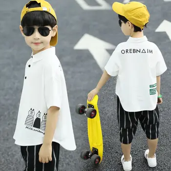 Деца момчета дрехи момче летни дрехи комплекти с къс ръкав печат върховете риза+ панталон костюми Детски дрехи