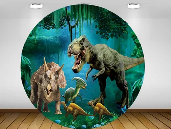 През цялата кръг фон фон джунглата динозавър бебе душ рожден ден декор бонбони таблица банер плат YY-208
