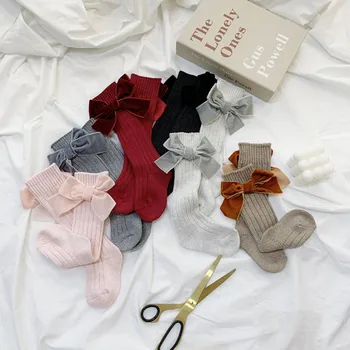 12 чифта/лот Корея кадифени панделки чорапи за деца детски памучни Скарпетки Kawaii зимни гамаши момичета коляното чорапи дълги