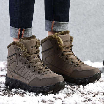 Топли памучни туристически обувки мъжки зимни обувки за ски с кожа плюшени зимни маратонки, спортно ходене обувки за човек туризъм и къмпинг, трекинг