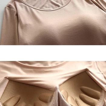 Дамски тениски вграден сутиен мека растягивающийся модален повдигащ блузи, тениски кръг деколте с дълъг ръкав Секси Casual Korean SA0222