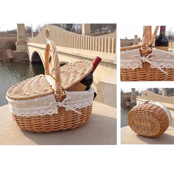Кошница от ракита ръчно изработени с дръжка ракита къмпинг кошница за пикник с двойни капаци кошница за съхранение на кошница с тъканната подплата