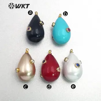 WT-MP137 Natural Pearl Shell&CZ Pave Pendant Waterdrop Shape With Gem камък Pave Color Plating Colorful Сладко Charm Pendant Gift